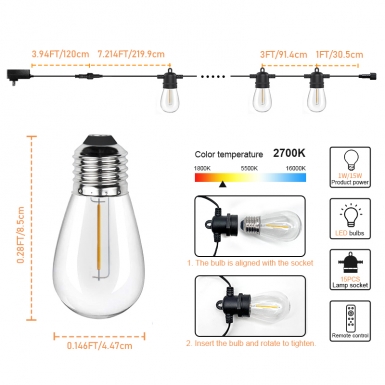 LED户外灯 - HCP084  S14暖白遥控款灯串